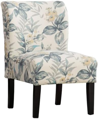 Roundhill Furniture Capa Print abric Armless Contemporary Accent Chair, Blue Leaves