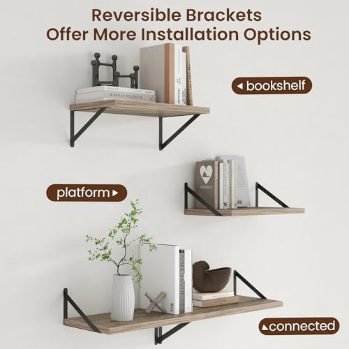 Axeman Deep Floating Shelves - 20 Inch Floating Shelves Set of 2-12 Inch Deep Grey Wall Shelves for Living Room Bathroom Kitchen