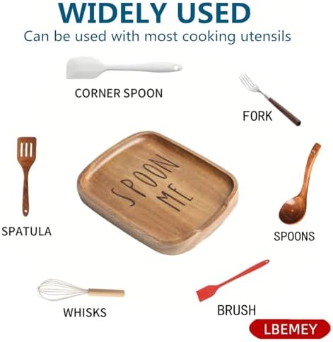 5.9 Inches Acacia Wood Spoon Rest For Stove Top - Smooth Rectangular Wooden Spoon Holder For Kitchen Counter with Non Slip Silicone Feet, Perfect Holder for Spoons, Brown, Labeled "SPOON"