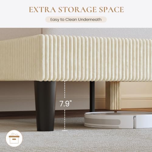 SHA CERLIN Full Platform Bed, Adjustable Tufted Corduroy Headboard, Cream