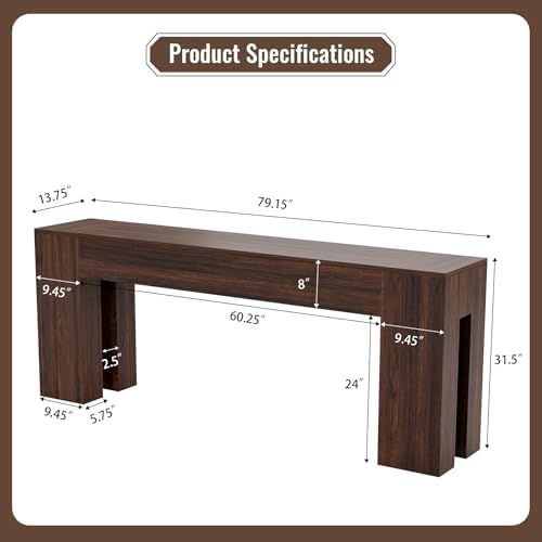 Epecoya 79-Inch Sofa Console Table for Entryway Living Room, Walnut Brown