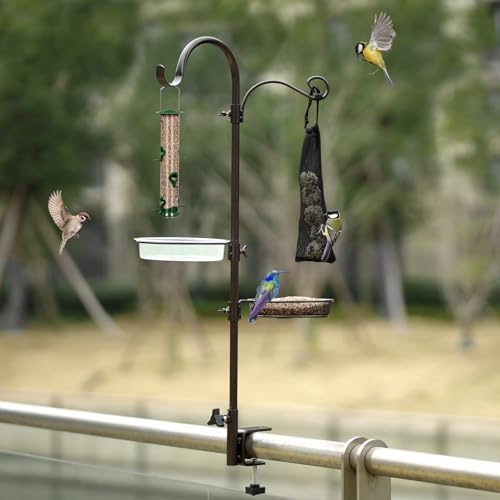 Deck Bird Feeding Station | Premium Multi Feeder Hanging Kit with Bird Bath & Sock Feeder | Attracts Wild Birds, Planter Hanger Hook for Outdoor Deck, Patio, Garden