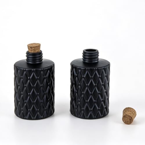 MyGift Black Glass Reed Diffuser Bottles with Cork Lids, Set of 2
