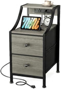 Lazzanto Narrow Nightstand with Charging Station for Bedroom, Dorm