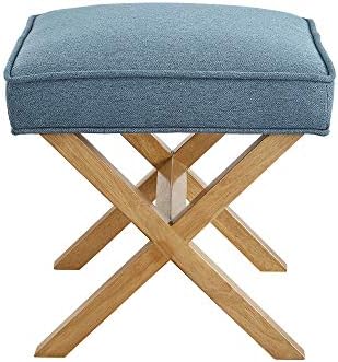 Amazon Basics Small Ottoman Foot Rest, Mid-Century Modern X Square Upholstered Fabric Stool for Living Room, Bedroom, Entryway, Extra Seating, 20" W x 18" D x 18" H, Indigo Blue