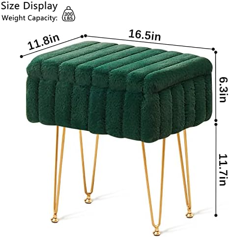 16.5" Faux Mink Fur Storage Ottoman Soft Footstool Vanity Chair Metal Legs