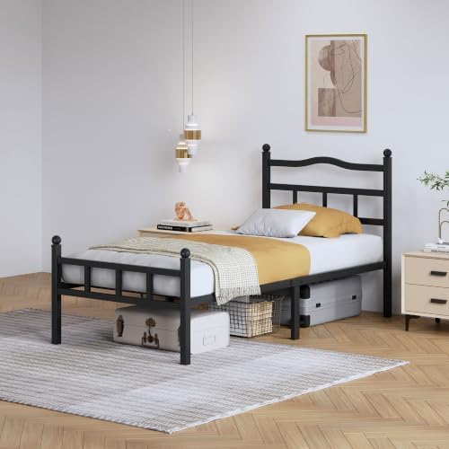Metal Bed Frame with Headboard & Footboard - 14 Inch Twin XL Size Heavy Duty Bedframe Black Basic Steel Slats Platform No Box Spring Needed/Easy Assembly/Noise Free