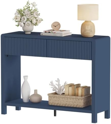 FATORRI Console Entryway Table with 2 Wood Fluted Drawers, 39.37" Blue