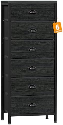 Furnulem Black Dresser for Bedroom, Tall Fabric Chest of Drawers