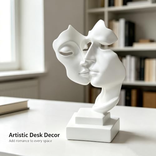 Couples Kiss Sculpture,White Thinker Resin Statue Ornaments,Silence is Gold Abstract Art Figurine,Abstract Style Sculptures,Living Room Desk Decorations,Bookshelf Decorative Objects