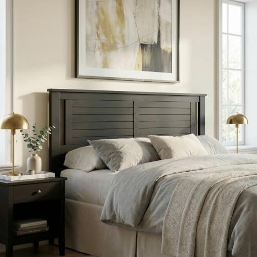 ComfIQ Serene Wood Panel Headboard with Horizontal Scoring, Queen, Black