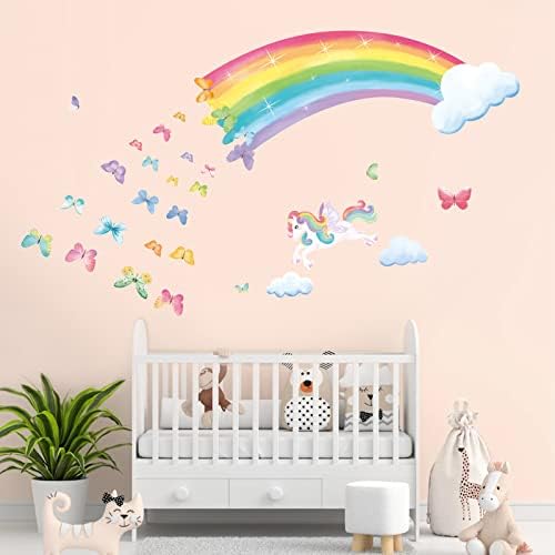 decalmile Rainbow Unicorn Butterflies Girls Wall Decals Stickers