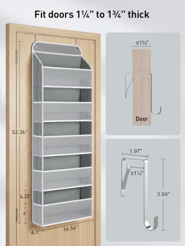 Yecaye Over the Door Organizer, Stuffed Animal Storage, Bathroom Organizers and Storage for Nursery Newborn Baby Essentials Stuff Dorm Room, Widen by 7cm, Deepen by 3cm, Grey 5 Tier Extra-Large