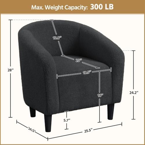 Yaheetech Small 25.5in Wide Sherpa Barrel Accent Chair Bedroom, Dark Gray