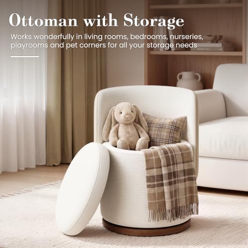 Ottoman with Storage, Round Vanity Stool with Back