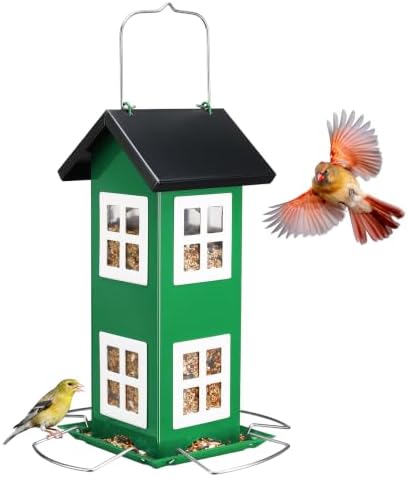 Veehoo Metal Bird House Feeder for Outdoors Hanging with 4-Port