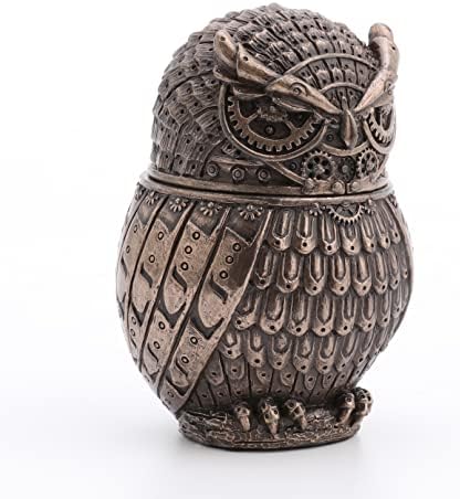 Veronese Design 3 3/8" Steampunk Owl Resin Figurine Secret Stash Box Cast Bronze Finish