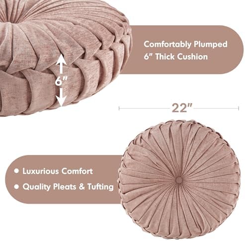 Intelligent Design Round Chenille Tufted Floor Pillow Dia 22"x6" Blush