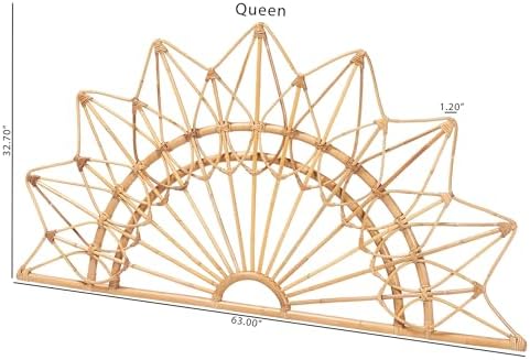 Bali & pari Solara Natural Rattan Headboard - Handwoven Wicker Wall-Mount Headboard in Sunburst Shape, Coastal Boho Bedroom Backdrop, Queen