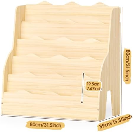 5-Tier Kids Bookshelf Montessori Wooden Bookcase Front-Facing Organizer