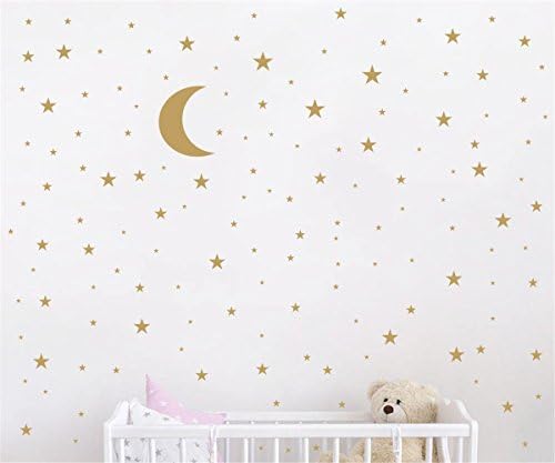 Moon and Stars Wall Decal Vinyl Sticker for Kids Boy Girls Baby Room Decoration Good Night Nursery Wall Decor Home House Bedroom Design YMX16 (Matte Gold)