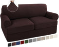Turquoize 3 Piece T Cushion Loveseat Slipcovers Sofa Cover for 2 Cushion Couch Cover Washable Sofa Slipcover Furniture Covers with 2 Individual T Cushion Seat Covers (2 Cushion Loveseat, Brown)