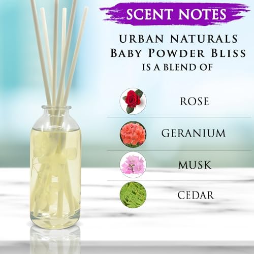 Urban Naturals Reed Diffuser Set, Baby Powder Bliss - Bathroom Shelf Décor