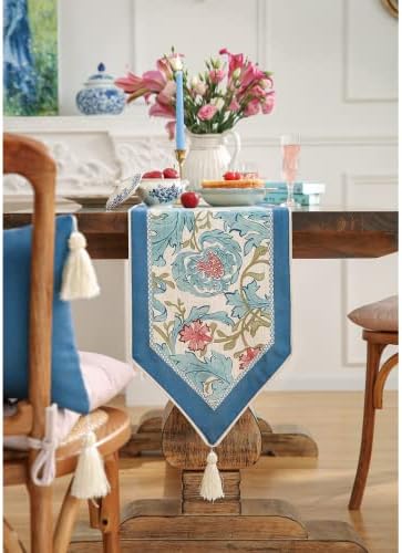 patdrea Designer Vintage French Blue Printed Table Runner,12"X118"