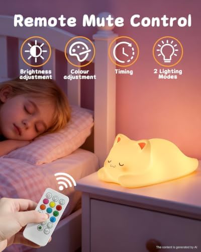 ZKLiLi Night Light for Kids Cute Cat Lamp,16 Colors+Tap+Remote+Silicone Kids Cute Cat Lamp Gifts,USB Remote Rechargeable Cat Night Lights for Room Decoration