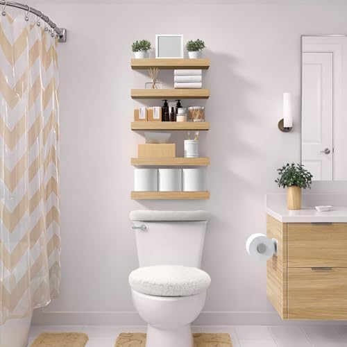 Sorbus 16 Inch Floating Shelves for Wall (5 Pack, Maple Wood)