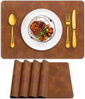 ADRIMER Fall Placemats Set of 4, Heat Resistant Faux Leather Turmeric Brown