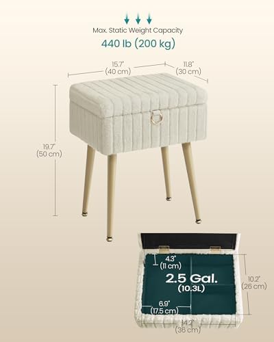 SONGMICS Vanity Stool Chair with Storage, Metal Legs, Max. Load 440 lb