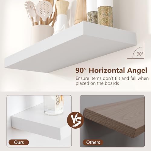 fuqing White Floating Shelves for Wall, 17 Inch Wood Wall Shelves Set of 3