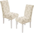 JIVINER Stretch Dining Chair Slipcovers Set of 2, Geometrical Jacquard Dining Chair Covers, Washable Kitchen Chair Covers for Dining Room, Hotel, Party, Beige