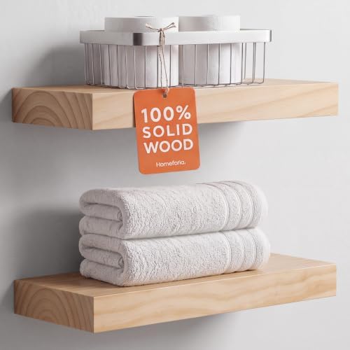 Homeforia 16 Inch Floating Shelves, High-End Solid Pine Wood, Set of 2