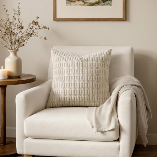 MIULEE Euro Sham Corduroy Decorative Throw Pillow Covers 22x22 Cream White