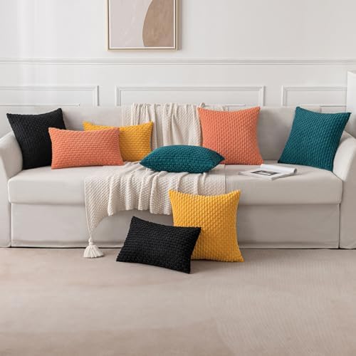 MIULEE Decorative Throw Pillow Covers 20x20 Teal Blue Textured Corduroy
