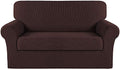 Turquoize Stretch Sofa Slipcover 2 Pieces Sofa Cover Couch Cover for 2 Cushion Couch Washable Furniture Protector Covers with Elastic Bottom Feature Thick Jacquard Fabric (Loveseat, Brown)