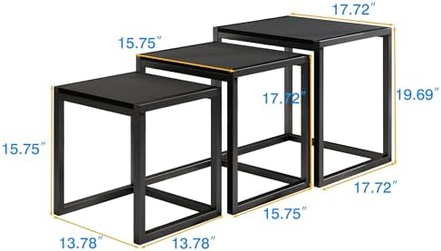 Nesting Coffee Table Set of 3, Stacking Metal Side Tables, Black