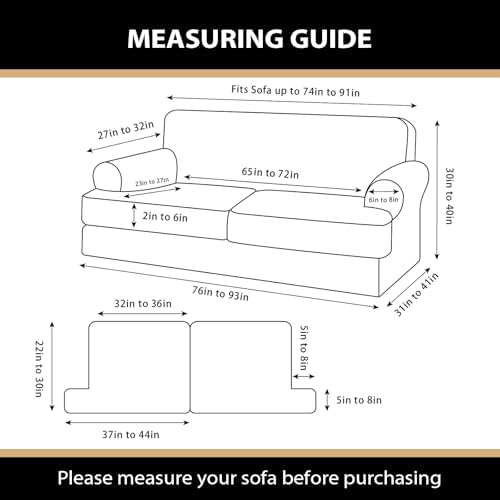 3 Pieces Sofa Covers fot T Cushion Loveseat Slipcover, Sofa Stretch Slip Covers for 2 Cushion Couch with 2 Individual T Shape Seat Covers (Island Fossi, 2 Cushion)