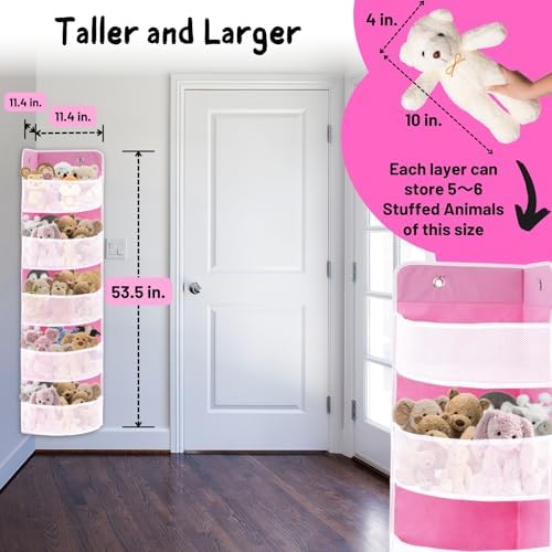 Soft Corner Shelf 5 Tiers | Safe Hanging Organizer | Child-Friendly Wall Mount Storage | for Sundries, Toys, Stuffed Animals, Diapers | for Pantry Closet Bedroom Nursery Organization Pink