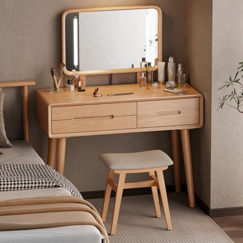 Solid Wood Vanity Stool, Padded Foot Stools Ottoman, Natural