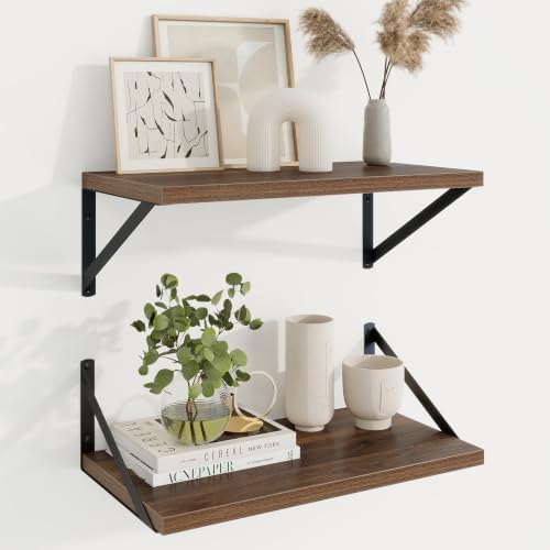 Axeman Deep Floating Shelves, 18'' x 10'' Walnut Wall Shelves Set of 2