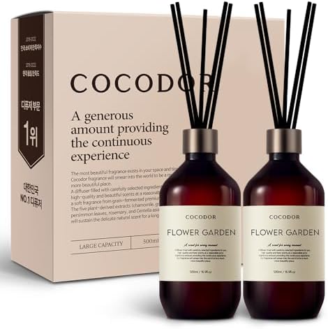 COCODOR Premium Reed Diffuser/Flower Garden /16.9oz /2 Pack/Large Capacity Fragrance Scent Oil Stick Diffuser Set for Bedroom Bathroom Home Décor