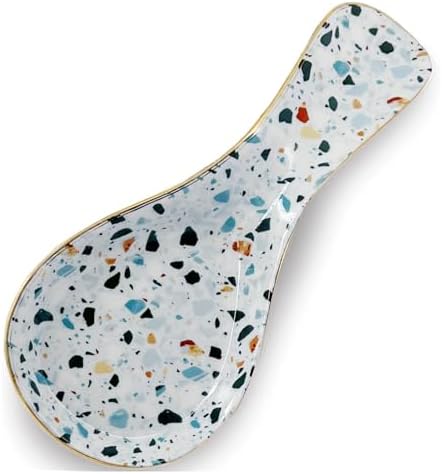 Ceramic Spoon Rest for Stove Top Kitchen Counter Large Spoon Holder Farmhouse Floral Flowers Print Coffee Spoon Cooking Utensil Tools Rest Modern Kitchen Decor