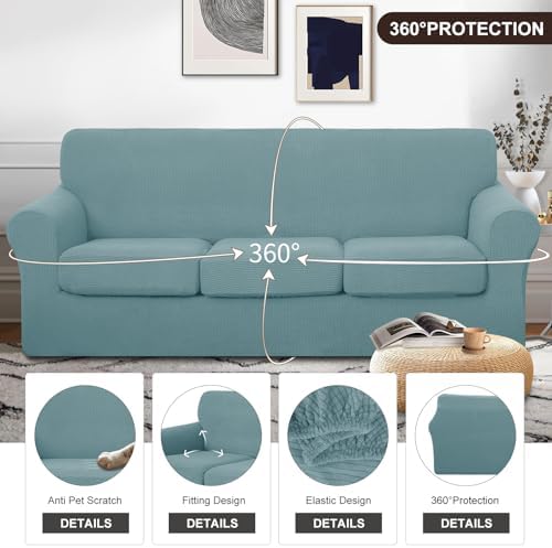 U-NICE HOME 4 Pieces Stretch Couch Cover Sofa Slipcover, Light Blue