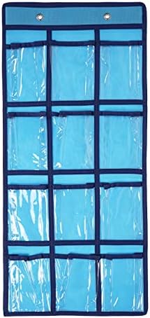 Over the Door Organizer Cell Phone Hanging Classroom Pocket Chart Wall Door Closet Hanging Organizer Durable Fabric Storage Bag, 12 Pockets (Blue)