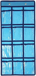 Over the Door Organizer Cell Phone Hanging Classroom Pocket Chart Wall Door Closet Hanging Organizer Durable Fabric Storage Bag, 12 Pockets (Blue)