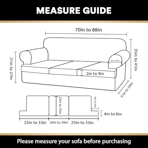 PrinceDeco T Cushion Sofa Slipcover 4 Pieces Sofa Covers for T Cushion Couch Soft Couch Cover (70"-88") Sofa Slip Cover Furniture Covers with 3 Individual T Shape Seat Covers Washable, Caramel