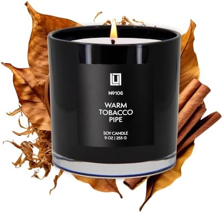 Lulu Candles | Warm Tobacco Pipe | Luxury Scented Soy Jar Candle | Hand Poured in The USA | Highly Scented Long Lasting (9 Oz.)